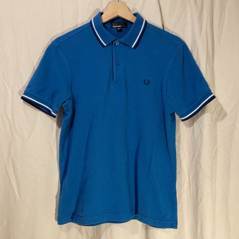 FRED PERRY Mens Twin Tipped Polo Shirt Blue S Cotton M3600 Tennis